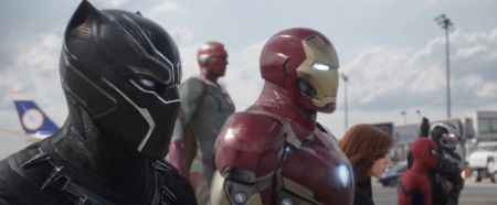 Black Panther along with Iron Man, Black Widow, Spiderman, Vision, and War Machine